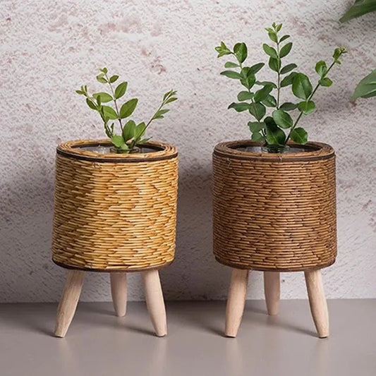 Rustic Woven Rattan Planter - Decorstly