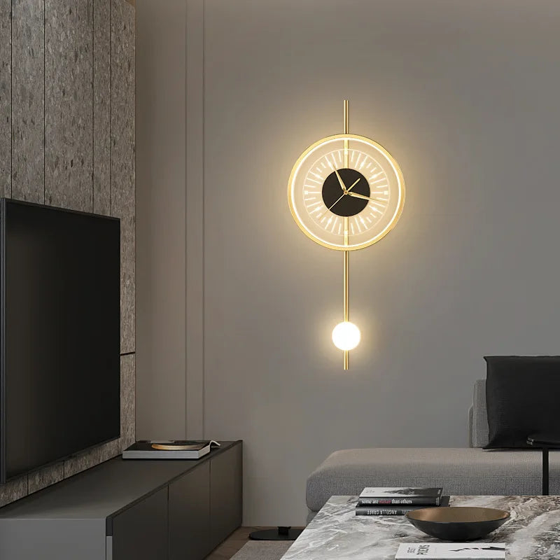 Warm LED Clock Wall Sconce