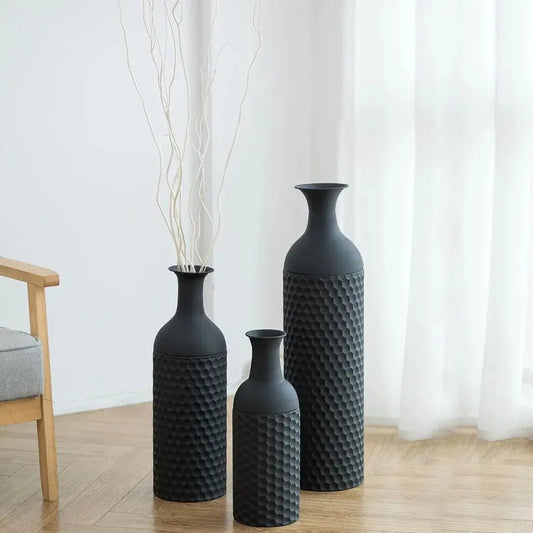 Honeycomb Texture Black Vases - Decorstly