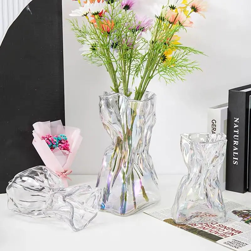 Irregular Transparent Glass Flower Vase
