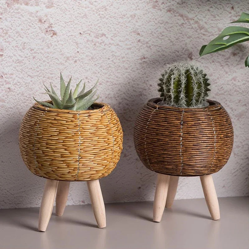 Rustic Woven Rattan Planter