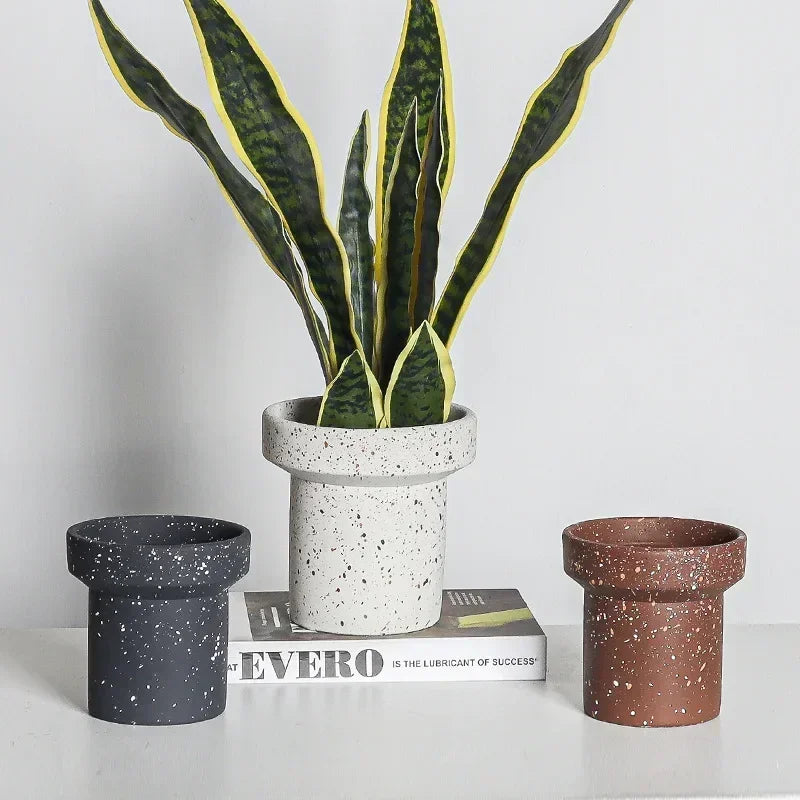 Stylish Speckled Cement Flower Pot