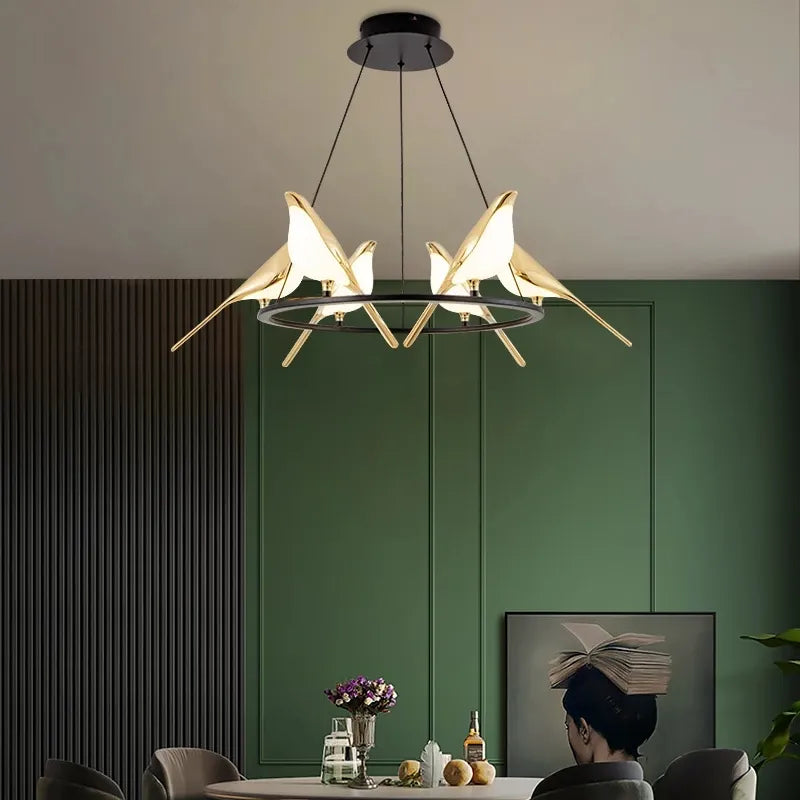 Gold Magpie Bird Chandelier