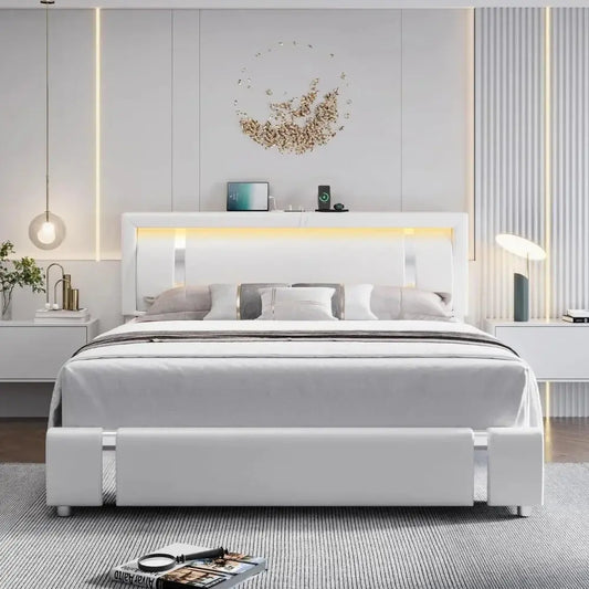 Smart Sleep Leather Platform Bed - Decorstly