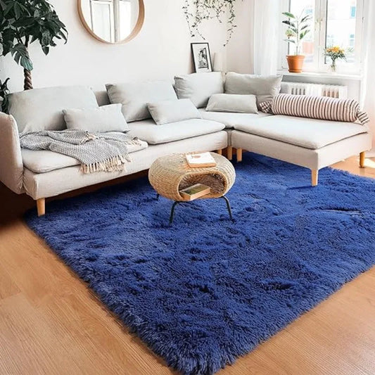 Deep Blue Fuzzy Rug - Decorstly