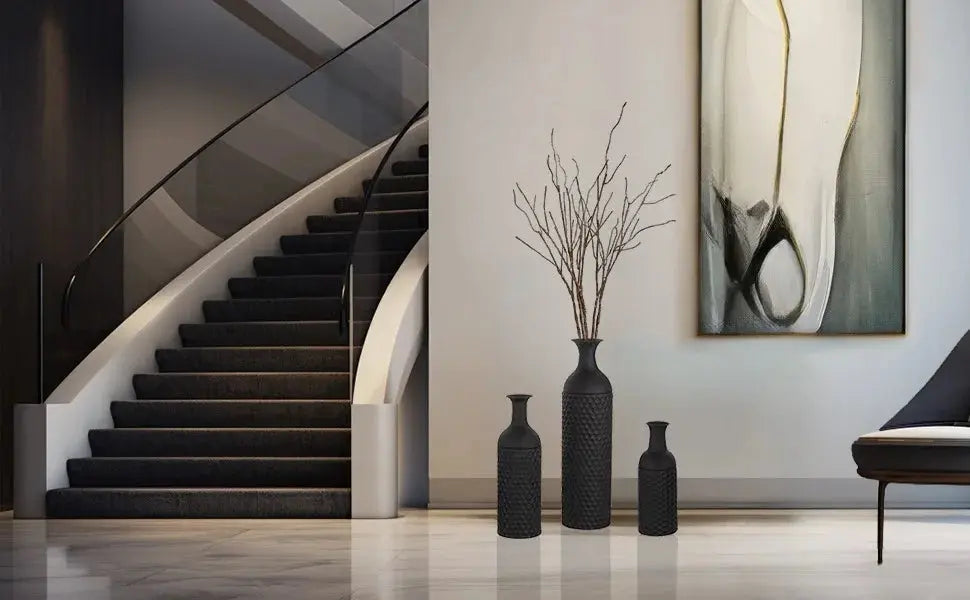Honeycomb Texture Black Vases - Decorstly