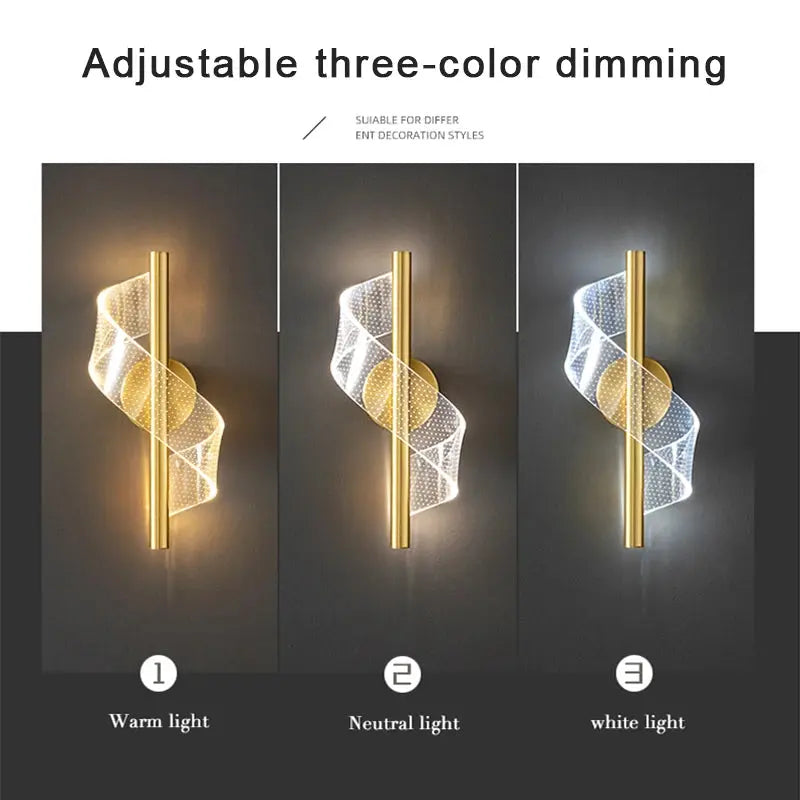 Acrylic Spiral Gold LED Wall Sconce - Decorstly