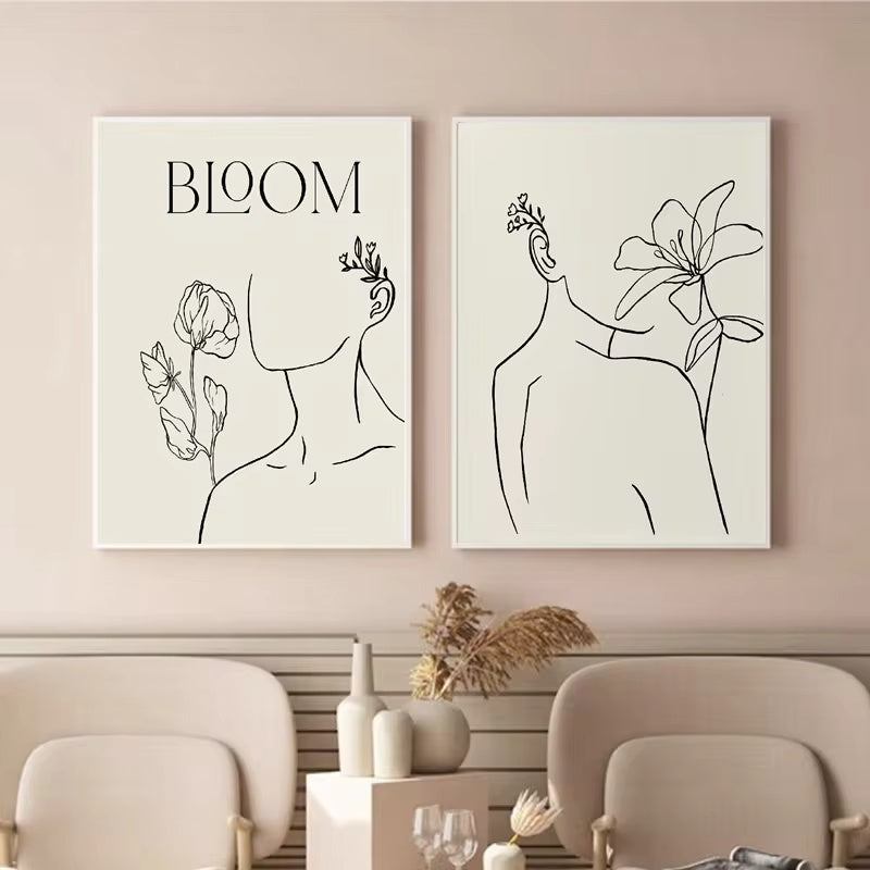 Simplistic Women Line Art Canvas Print