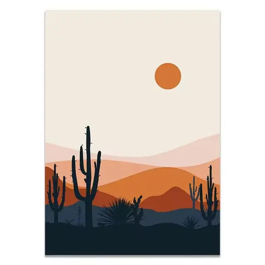Sun Moon Desert Cactus Canvas - Decorstly