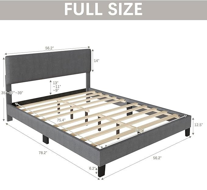 Mid Century Light Grey Linen Fabric Bed Frame