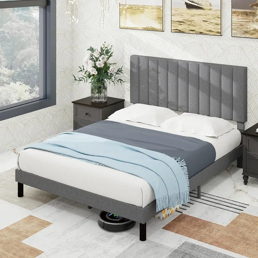 Linen Fabric Platform Bed Frame - Decorstly