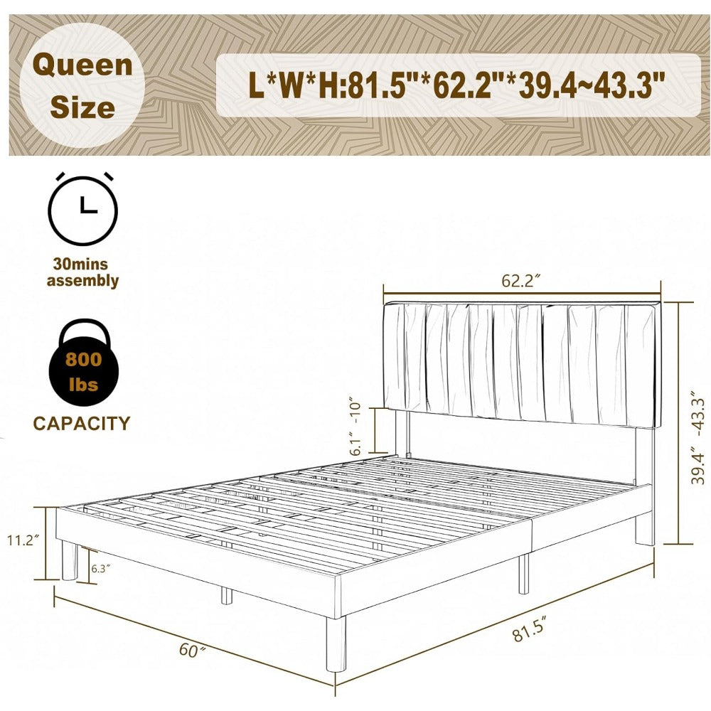 Linen Fabric Platform Bed Frame