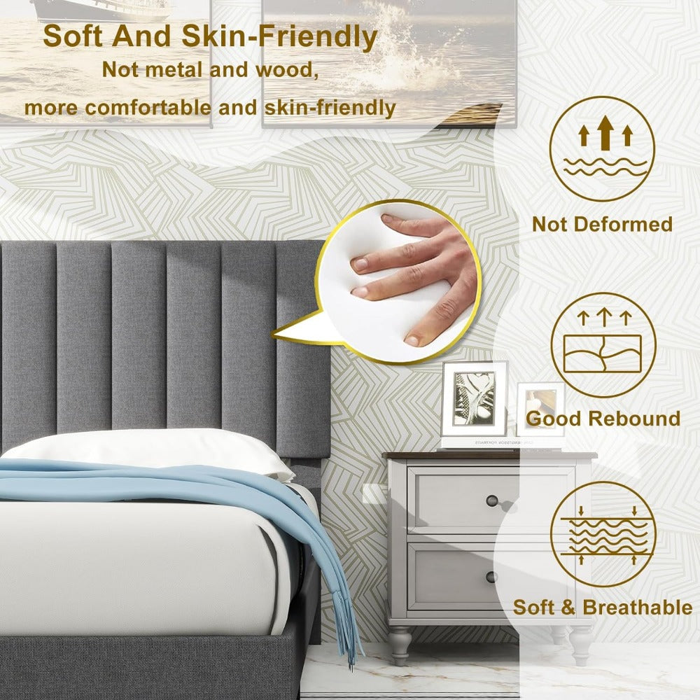 Linen Fabric Platform Bed Frame