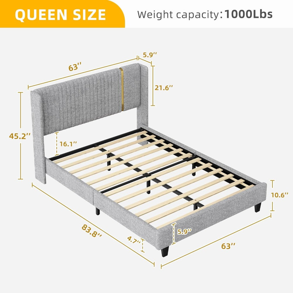 Upholstered Linen Platform Bed Frame