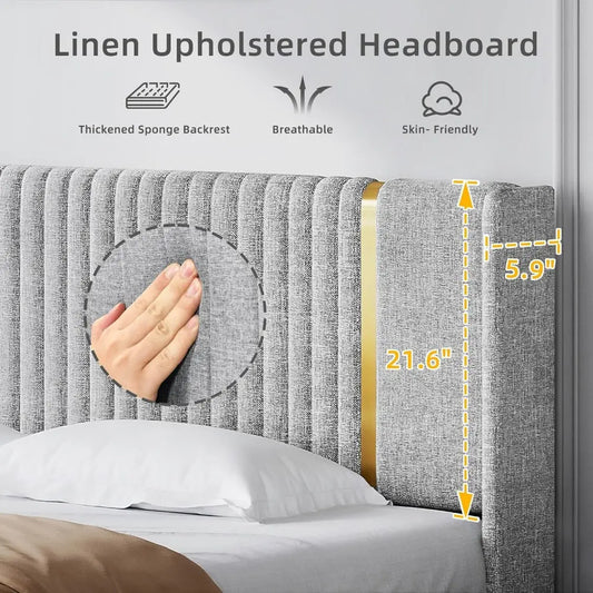 Upholstered Linen Platform Bed Frame - Decorstly