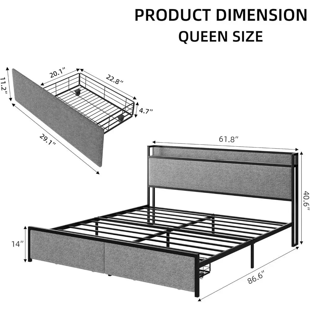 Storage Drawers Headboard Platform Bed Frame - Decorstly