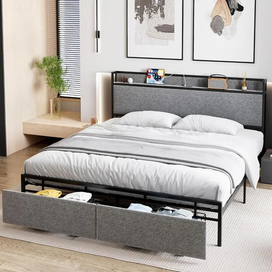 Storage Drawers Headboard Platform Bed Frame - Decorstly