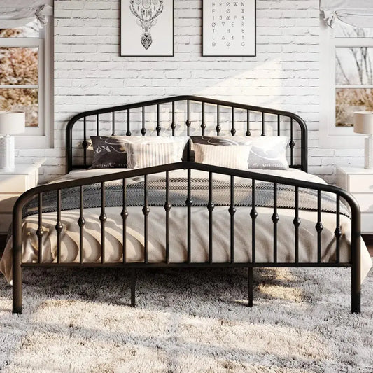 Victorian Style Wrought Iron-Art Panel Bed Frame - Decorstly