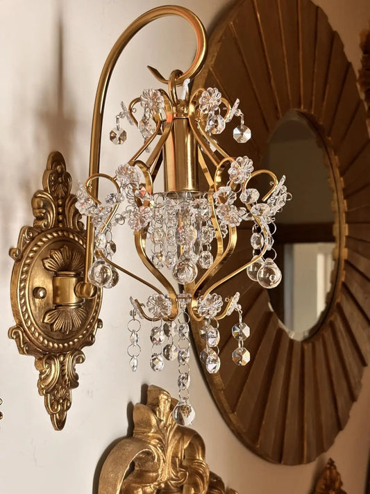 Vintage Gold Crystal Wall Sconce - Decorstly