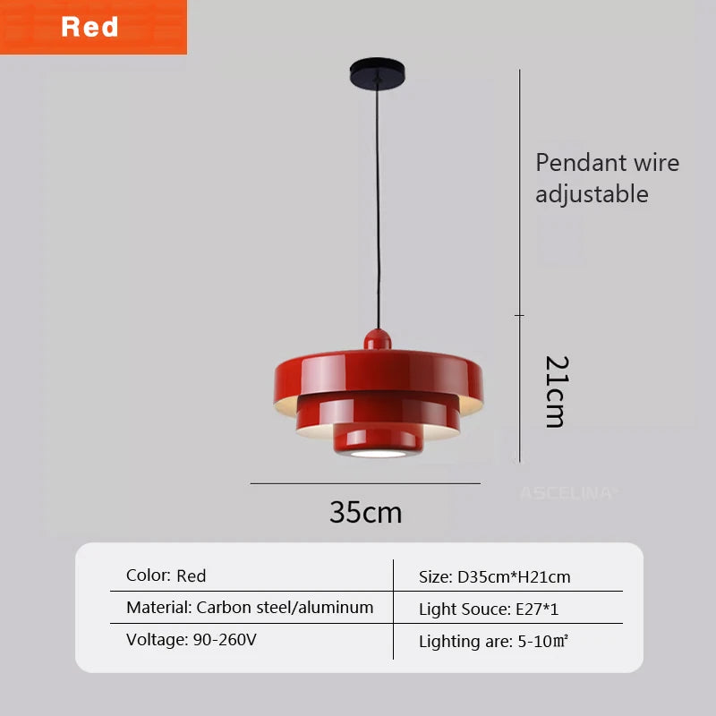 Stylish hanging light with bold red shade, Amber Aura Pendant Light.