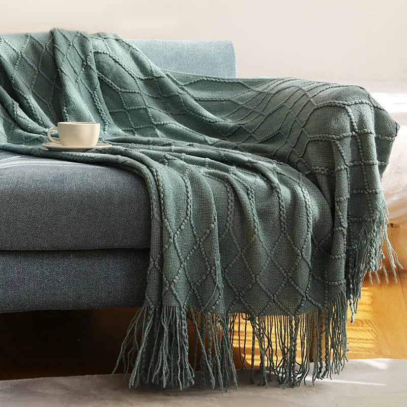 Nordic Knitted Shawl Blanket: Green