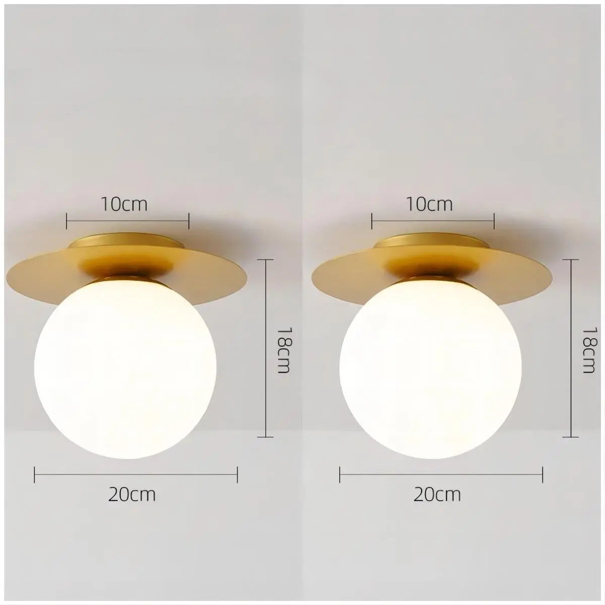 Immerse your room in sophistication with two white and gold light fixtures gracefully placed, featuring the Luminova White Glow Ceiling Lamp.