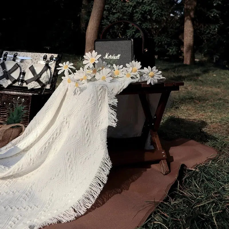 Knitted Travel Throw Blanket with Tassels