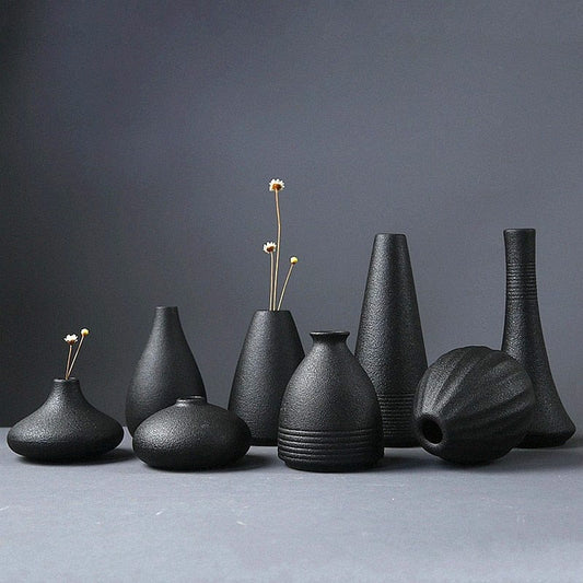 black ceramic vases