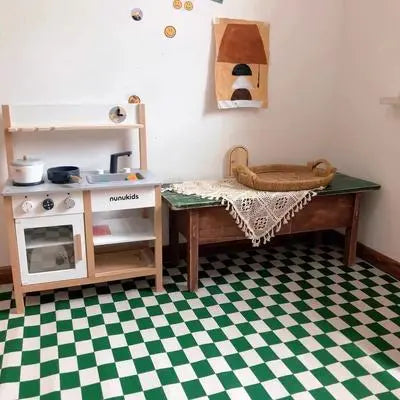 green checkered rug