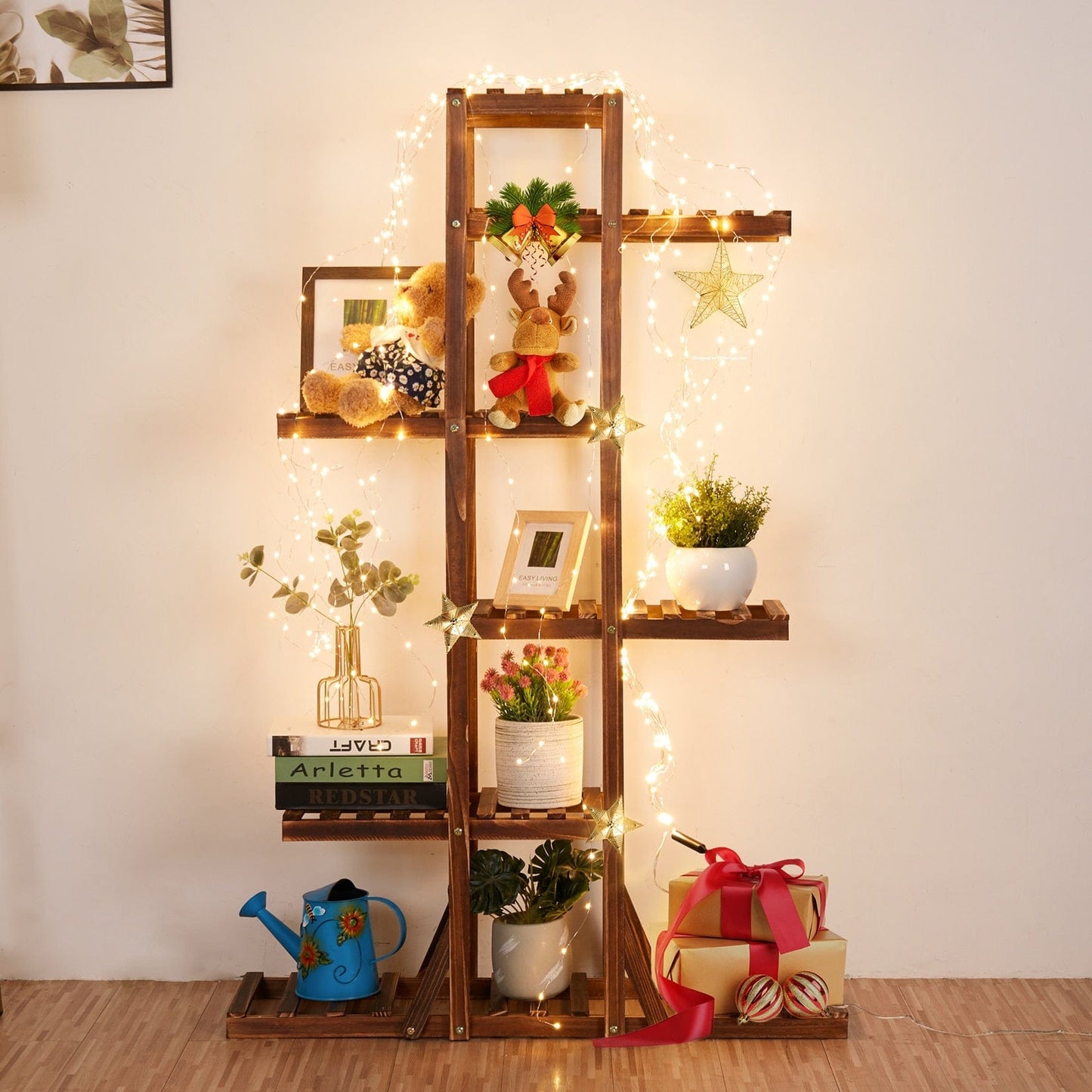 plant pot with wooden stand