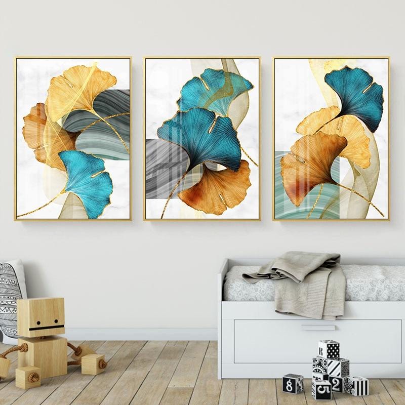 navy blue and green wall art