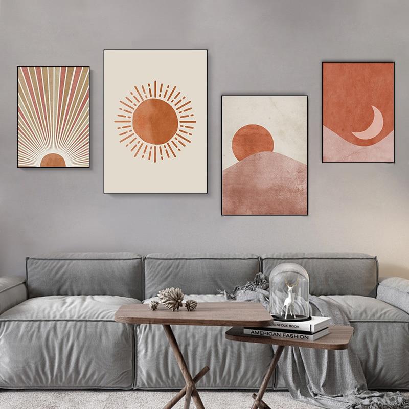 Minimalist Line Moon and Sun Canvas Wall Art