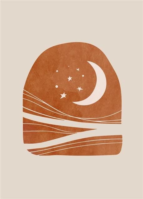 Minimalist Line Moon and Sun Canvas Wall Art