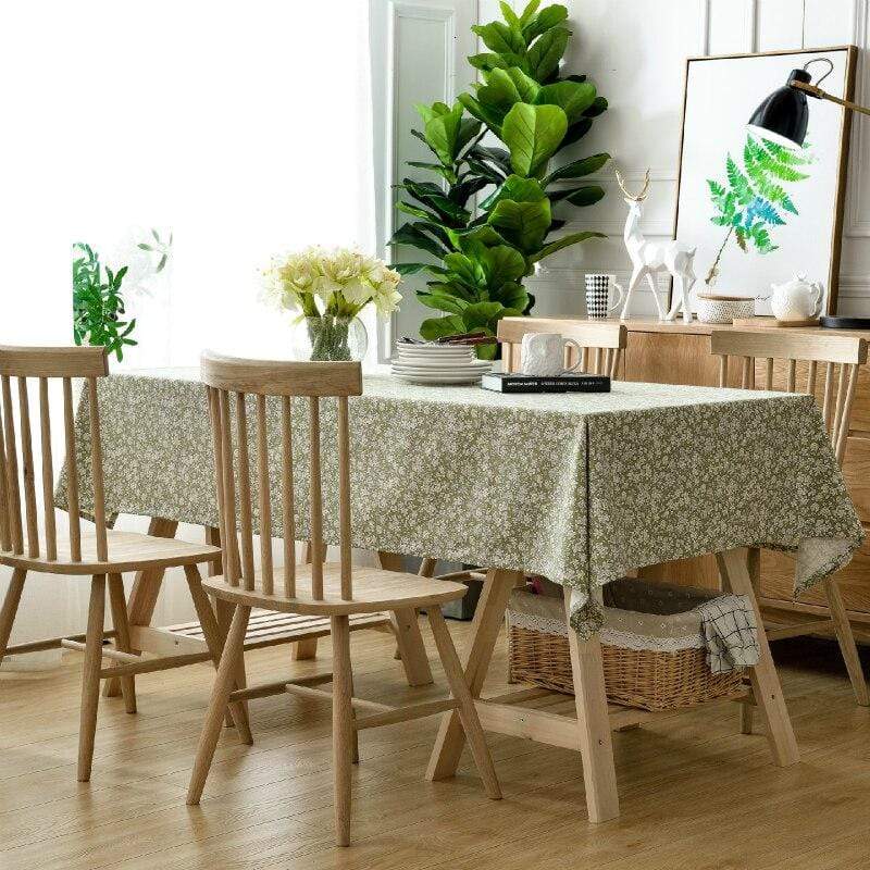 Green Floral Frilled Tablecloth