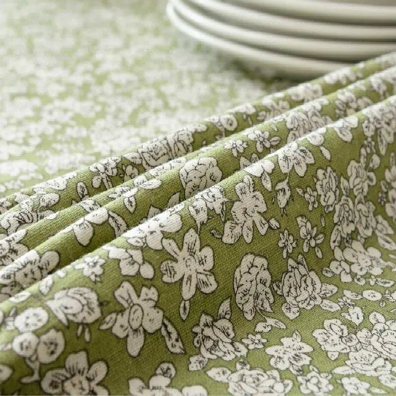 Green Floral Frilled Tablecloth
