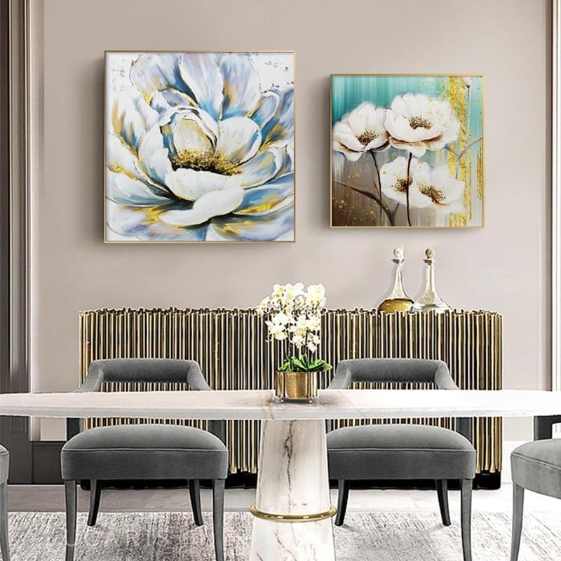 White Golden Flower Canvas