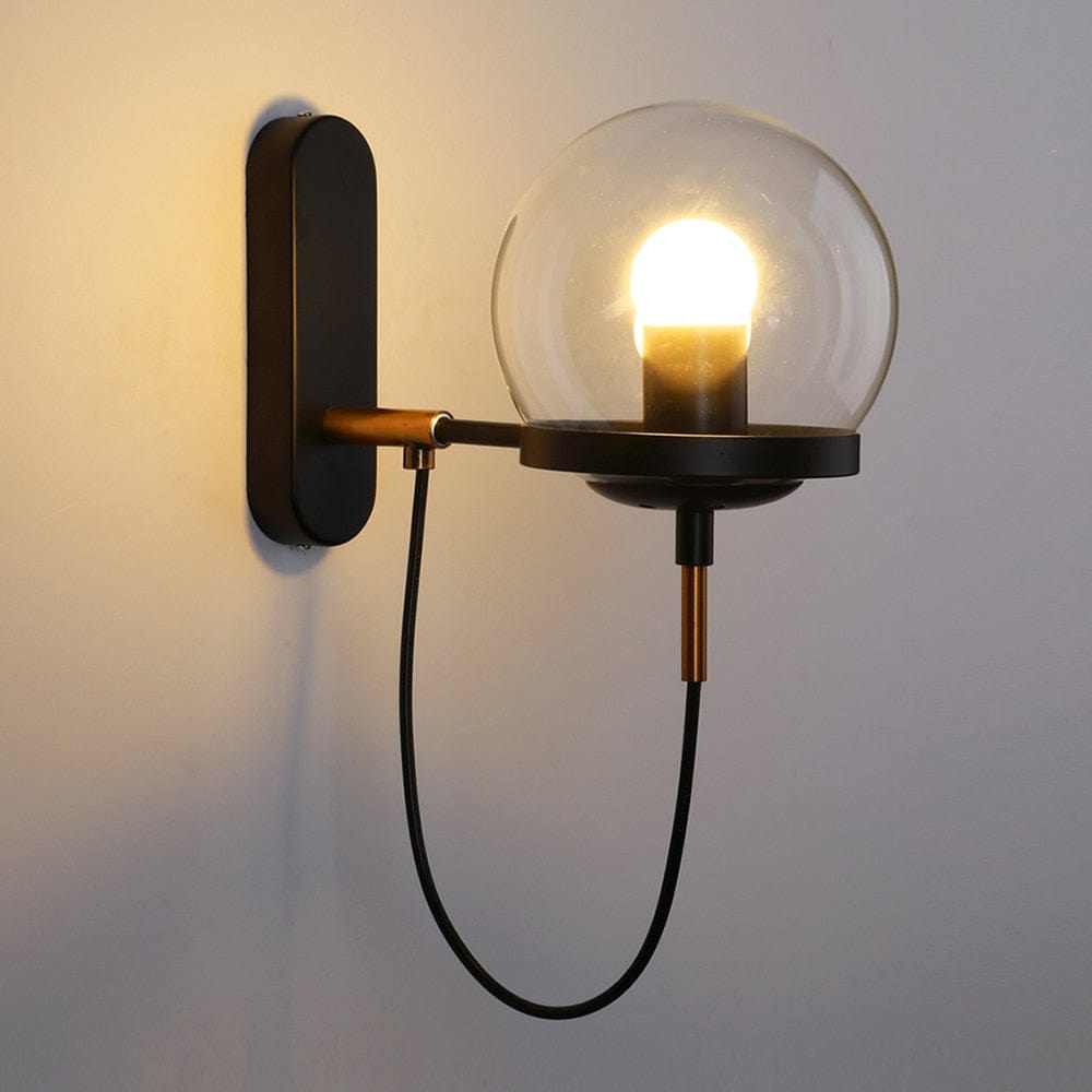 Black glass globe wall sconce