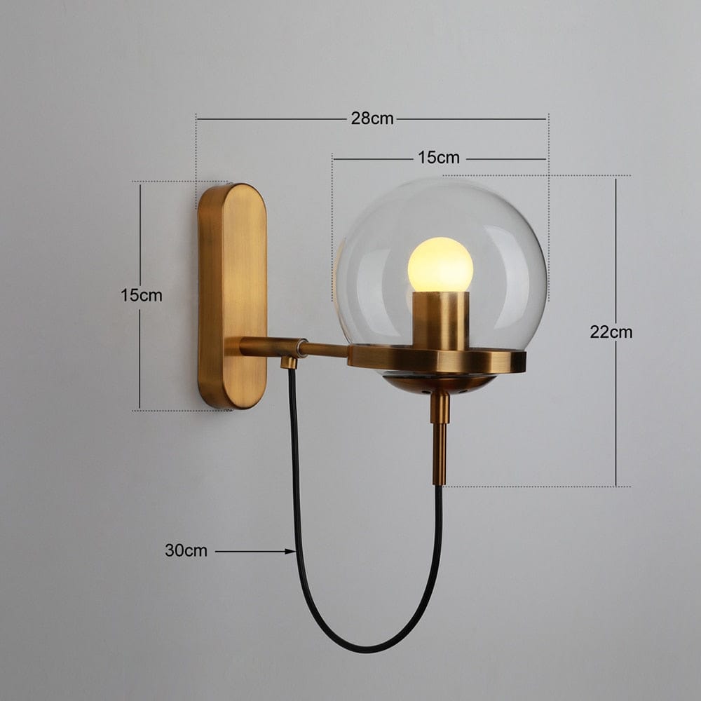 glass globe wall sconce size