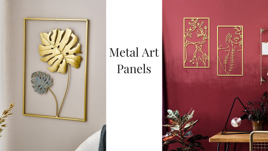 metal art panels on a white wall decor
