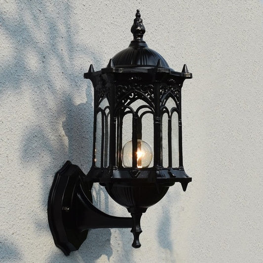 black vintage wrought iron outdoor decorative wall sconce 