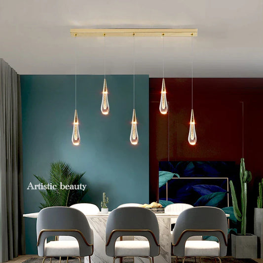 water drop crystal chandelier over dining table
