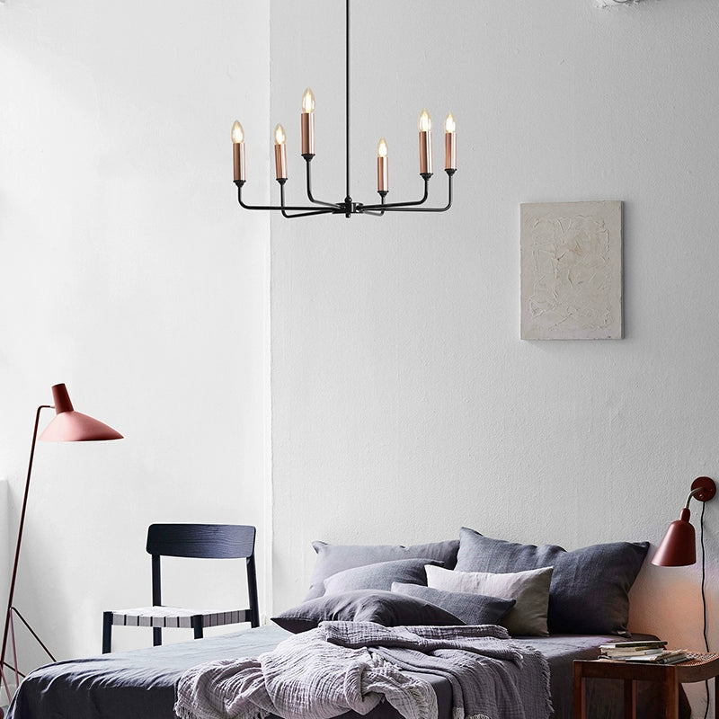 Scandinavian chandelier over the bed