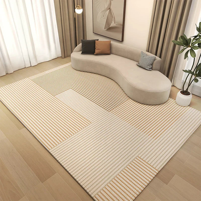 large velvet area rug on sectional sofa in living room