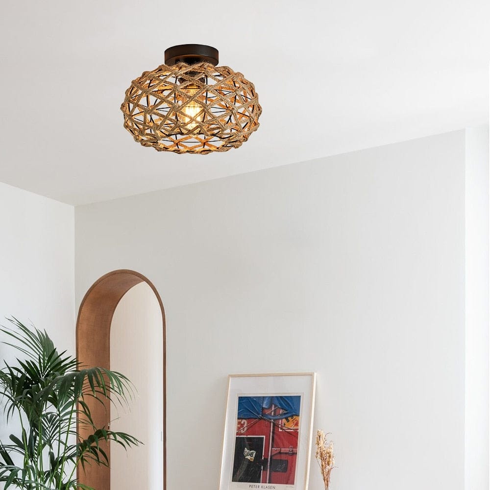 rattan flush mount ceiling light