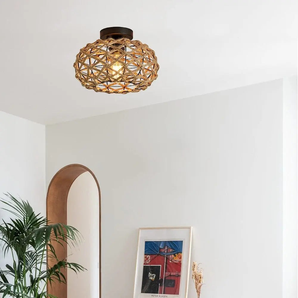 rattan flush mount ceiling light