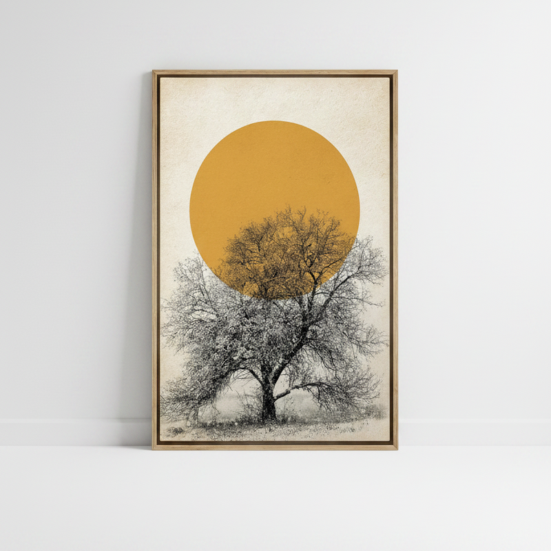 wall art canvas with a floor lamp and a wooden table