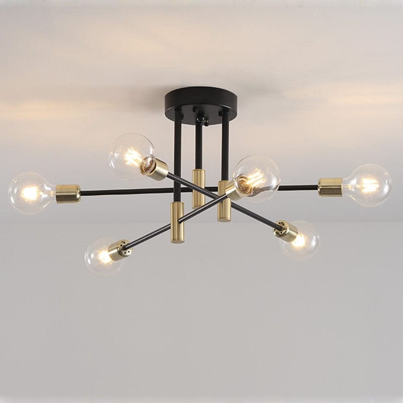 black sputnik chandeliers with gold bolts and bulbs
