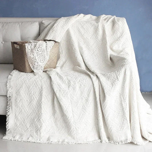 Cozy Knitted Sofa Blanket: White