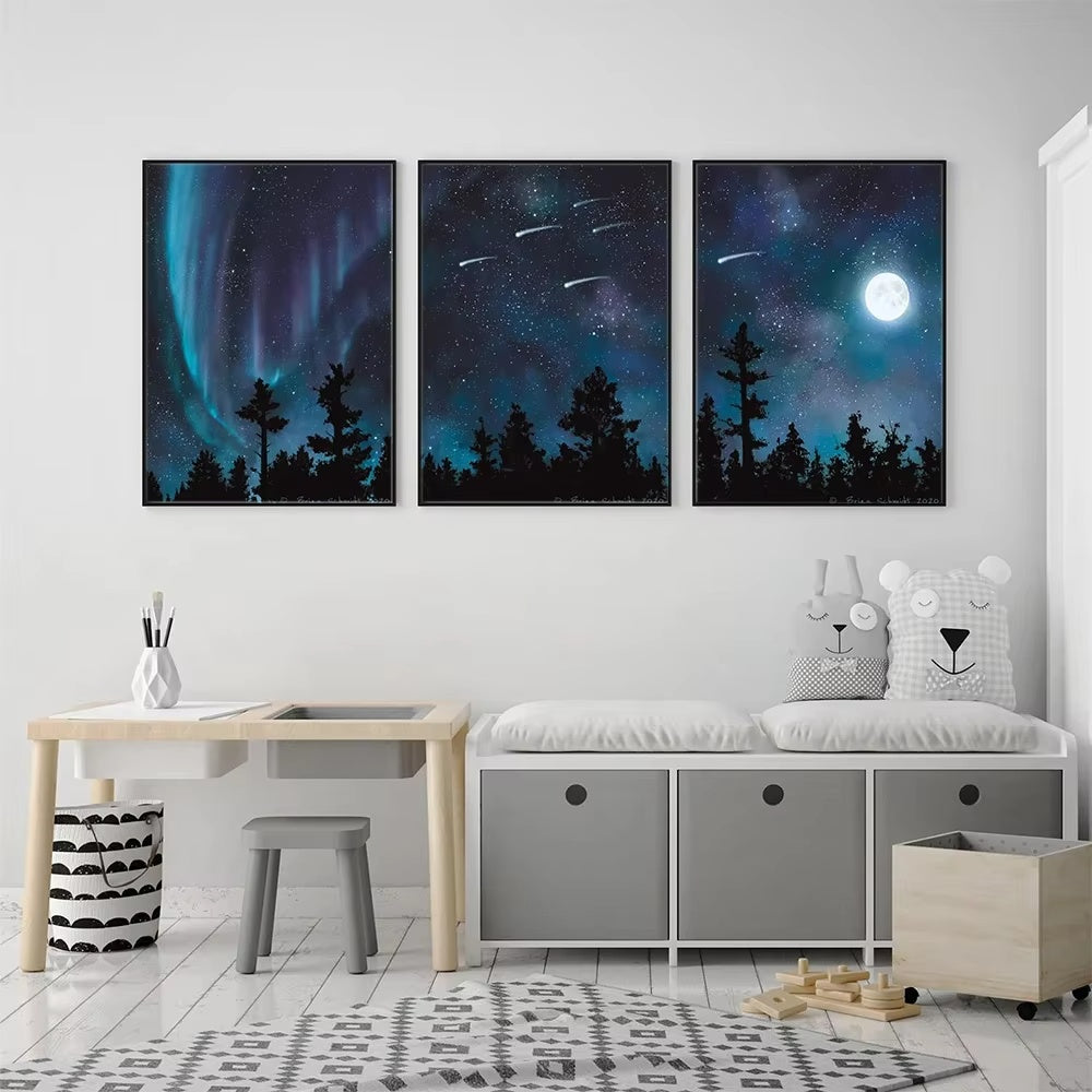 Aurora Sky Moon Canvas Painting