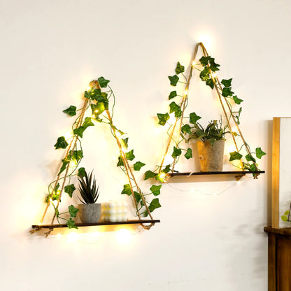 2PCS Artificial Ivy Led-strip Floating Wall Shelf